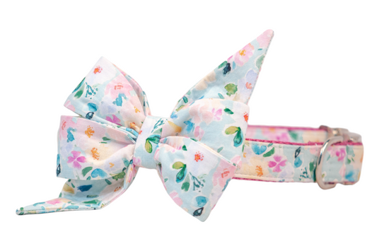 Cloudy Blooms Belle Bow Dog Collar - Crew LaLa