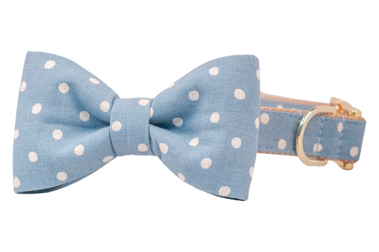 Ivory Dot on Dusty Blue Bow Tie Dog Collar