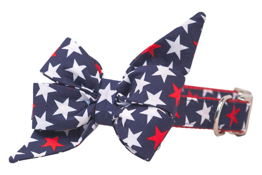 Patriotic Stars Belle Bow Dog Collar - Crew LaLa