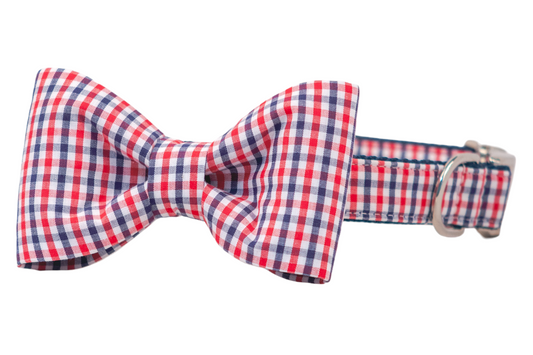 Red, White & Blue Gingham Bow Tie Dog Collar