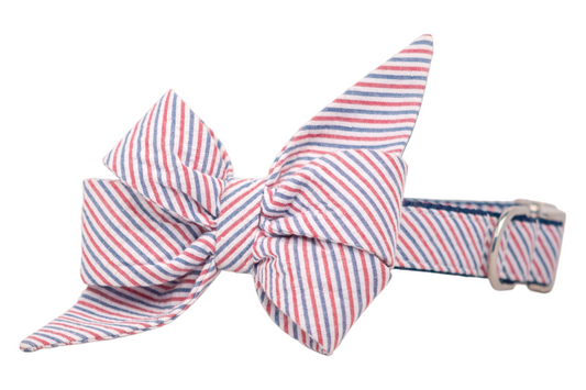 Americana Red & Blue Seersucker Belle Bow Collar - Crew LaLa