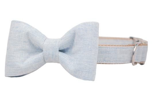 Sky Blue Linen Bow Tie Dog Collar
