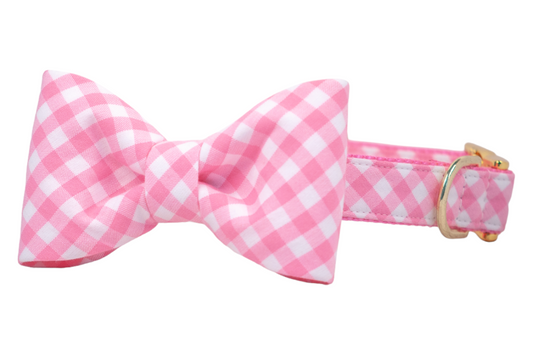 Pink Picnic Plaid Bow Tie Dog Collar