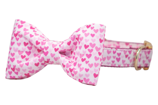 Pink Hearts Bow Tie Dog Collar