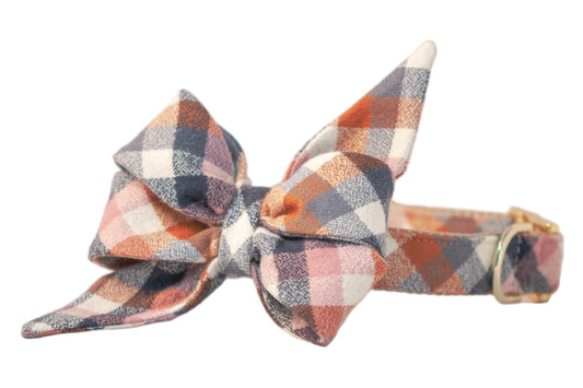 Aspen Flannel Belle Bow Dog Collar - Crew LaLa