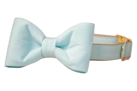 Aqua Linen Bow Tie Dog Collar - Crew LaLa