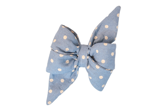 Ivory Dot on Dusty Blue Belle Bow - Crew LaLa