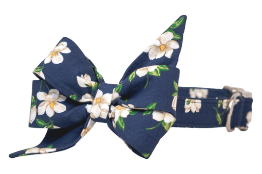 Midnight Magnolias Belle Bow Dog Collar - Crew LaLa