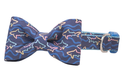Neon Sharks Bow Tie Dog Collar - Crew LaLa