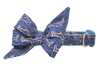 Neon Sharks Belle Bow Dog Collar - Crew LaLa
