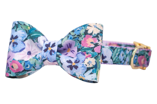 Purple Pansies Bow Tie Dog Collar - Crew LaLa