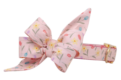 Rosy Tulips Belle Bow Dog Collar - Crew LaLa