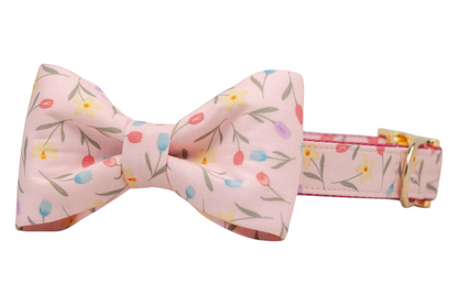 Rosy Tulips Bow Tie Dog Collar - Crew LaLa