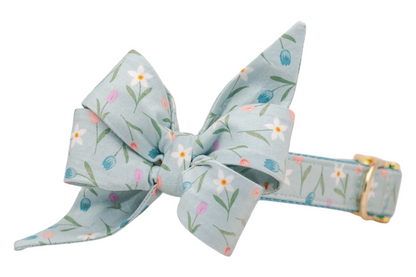 Dusty Blue Tulips Belle Bow Dog Collar - Crew LaLa