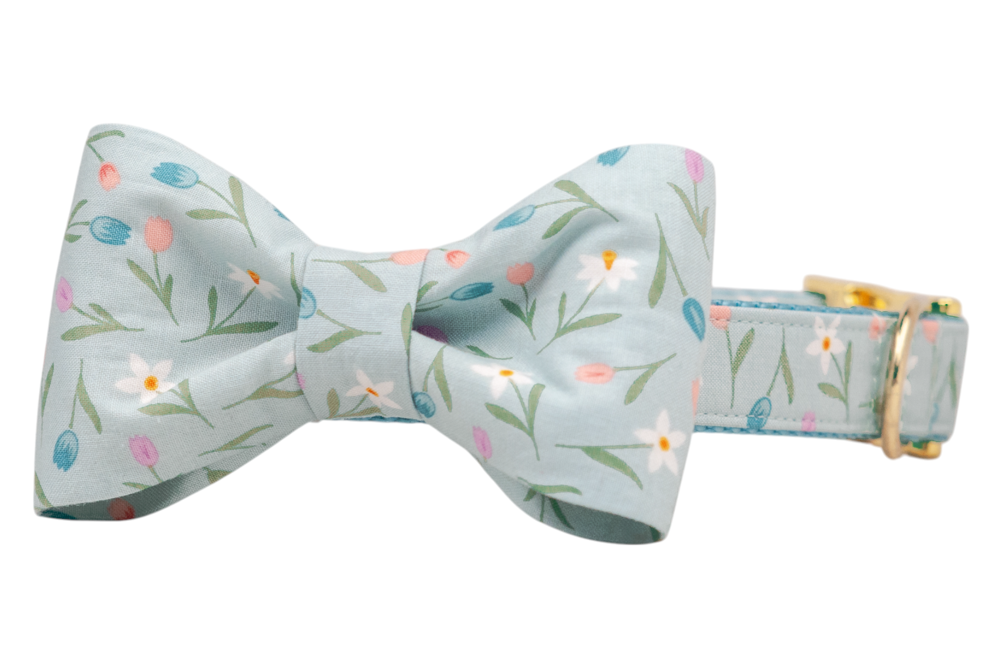 Dusty Blue Tulips Bow Tie Dog Collar - Crew LaLa