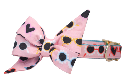 Cute Shades Belle Bow Dog Collar - Crew LaLa