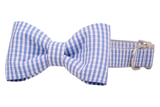 Coastal Gingham Bow Tie Dog Collar