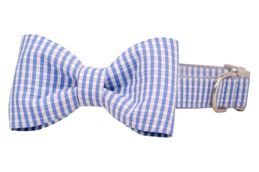 Coastal Gingham Bow Tie Dog Collar - Crew LaLa