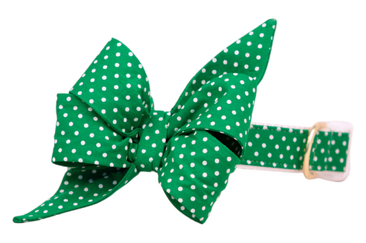 Fairway Green Dots Belle Bow Dog Collar