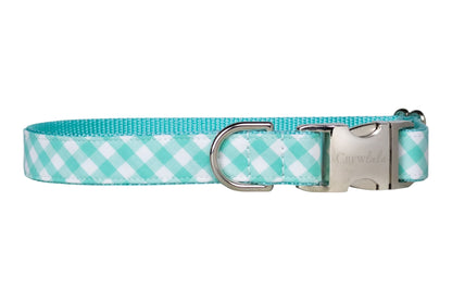 Seafoam Picnic Plaid Belle Bow Dog Collar