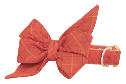 Spiced Chai Plaid Belle Bow Dog Collar