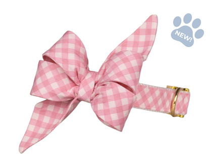 Blush and Bashful Picnic Plaid Belle Bow Dog Collar