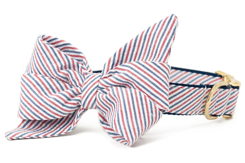 Americana Red & Blue Seersucker Belle Bow™ Collar - Crew LaLa