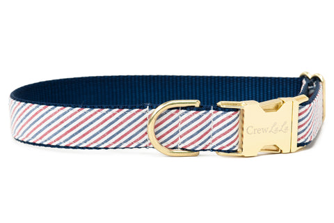 Americana Red & Blue Seersucker Dog Collar - Crew LaLa