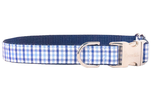 Bennett Blue Gingham Dog Collar - Crew LaLa