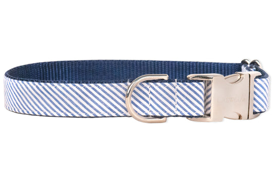 Blue Seersucker Dog Collar - Crew LaLa
