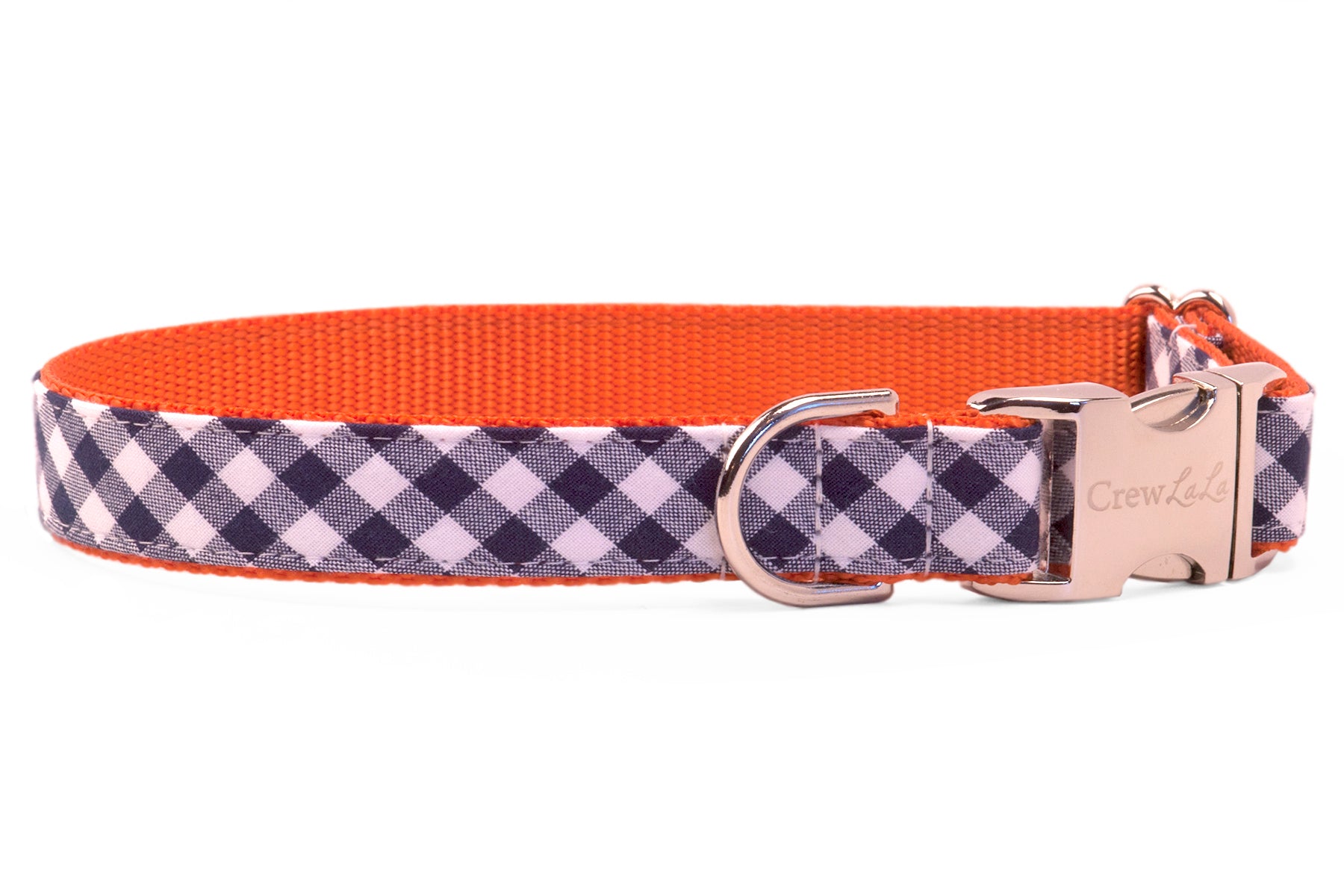 Crew LaLa Auburn Burnt Orange on Navy Check Bow Tie Dog Collar