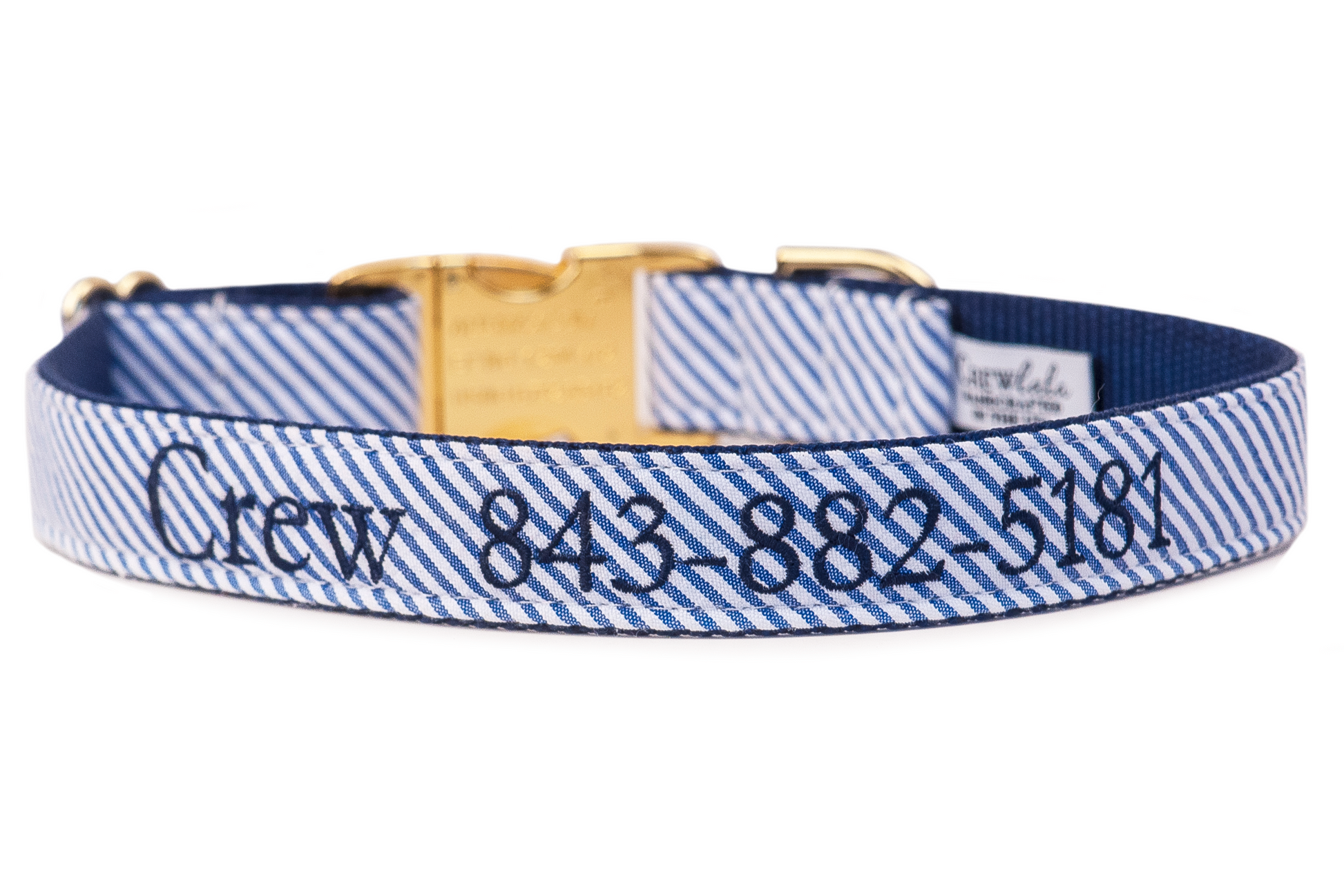 Blue Seersucker Dog Collar - Crew LaLa