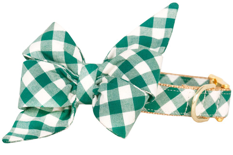 Emerald Check Belle Bow Dog Collar