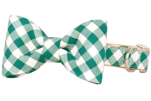 Emerald Check Bow Tie Dog Collar - Crew LaLa