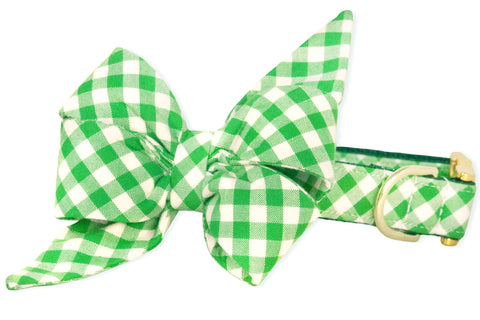 Green Picnic Plaid Belle Bow Dog Collar