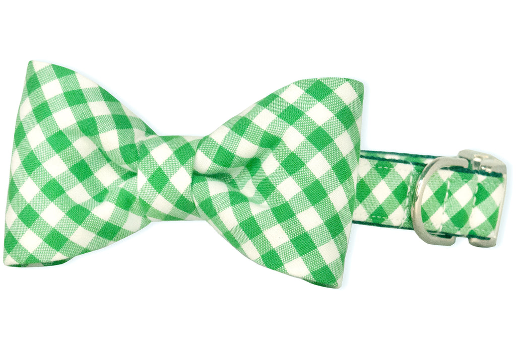 Green Picnic Plaid Bow Tie Dog Collar