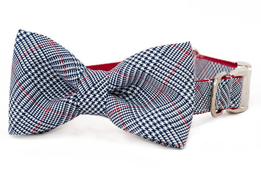 Houndstooth Plaid Bow Tie Dog Collar - Crew LaLa