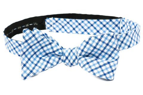 Crew LaLa Light Blue & Navy Gingham Men's Bow Tie