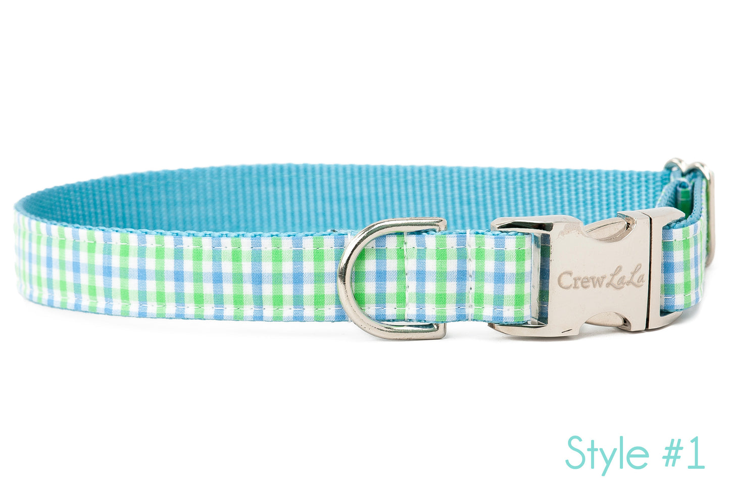 Lime & Blue Island Gingham Dog Collar - Two Styles! - Crew LaLa