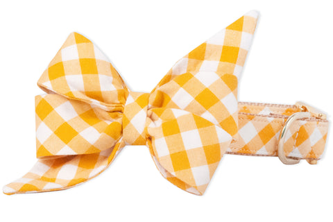 Mustard Check Belle Bow Dog Collar