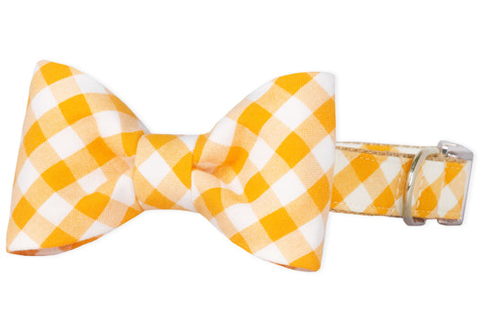 Mustard Check Bow Tie Dog Collar - Crew LaLa