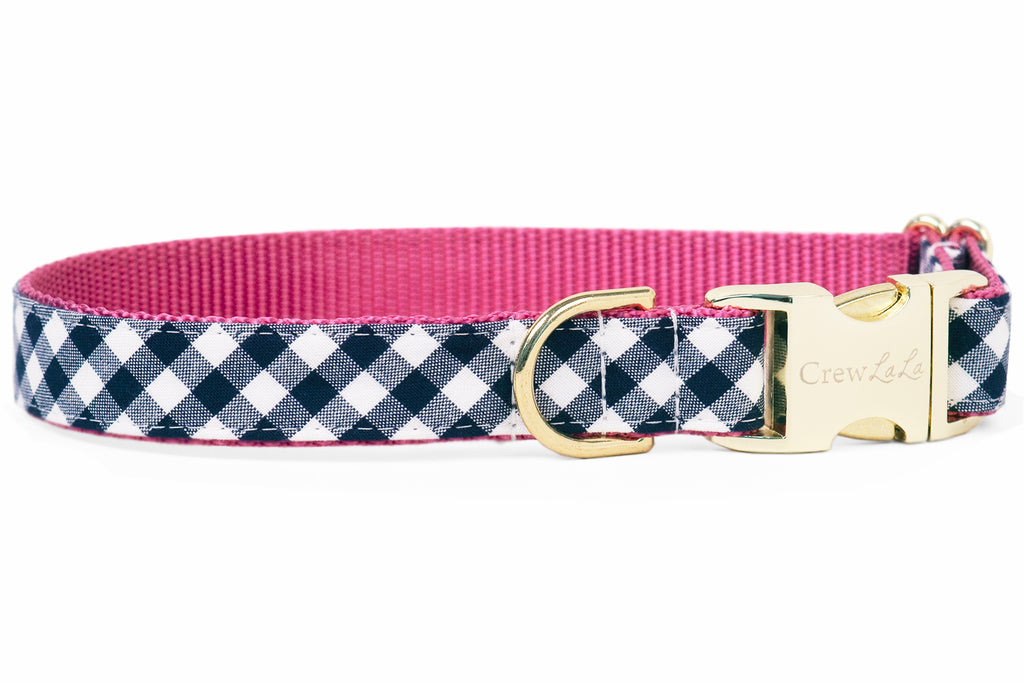 Navy Picnic Plaid on Rose Dog Collar - Crew LaLa