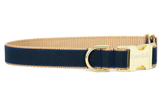 Navy Waxed Cotton on Gold Dog Collar - Crew LaLa