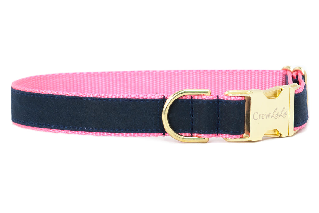 Navy Waxed Cotton on Hot Pink Dog Collar - Crew LaLa
