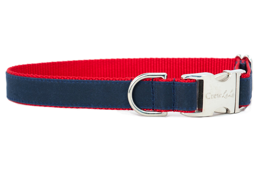 Navy Waxed Cotton on Red Dog Collar - Crew LaLa