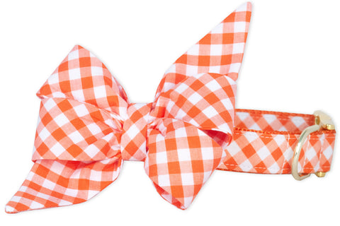 Orange Picnic Plaid Belle Bow Dog Collar