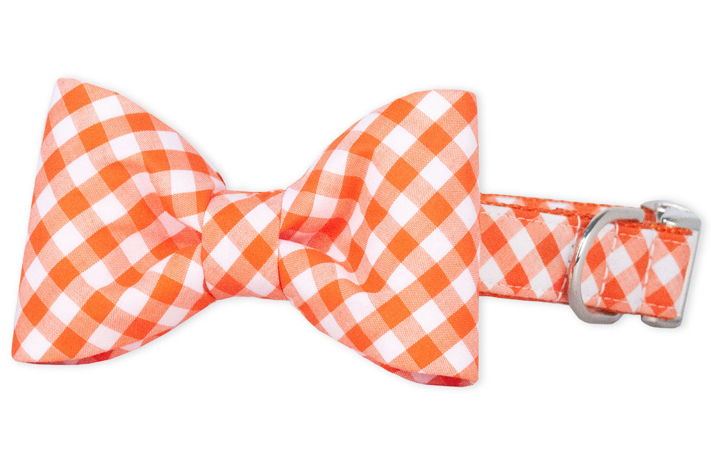 Orange Picnic Plaid Bow Tie Dog Collar