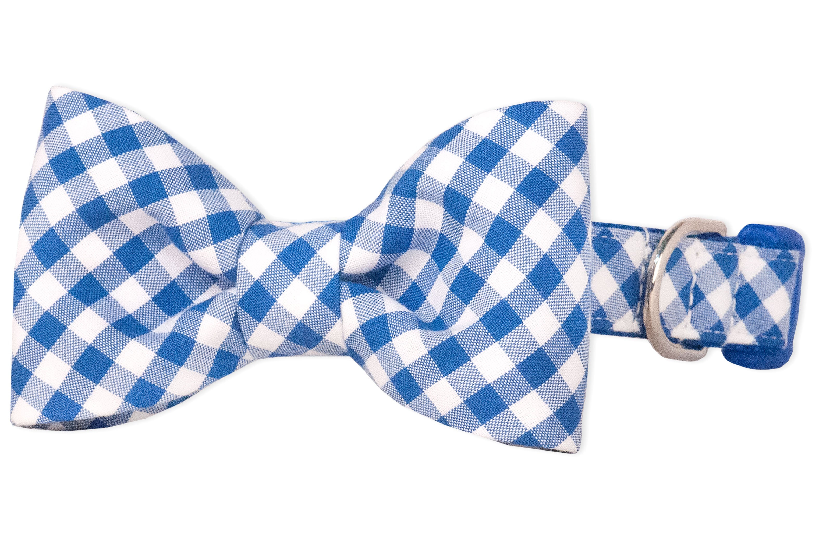 Royal Blue Picnic Plaid Bow Tie Dog Collar - Crew LaLa