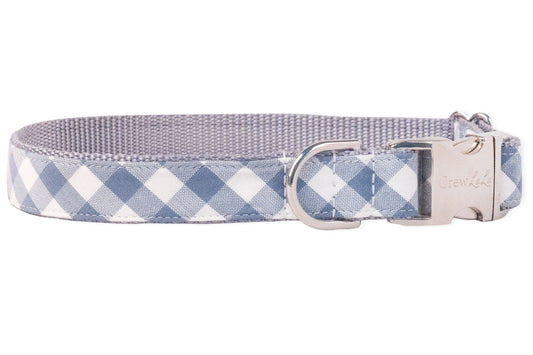 Slate Blue Check Dog Collar - Crew LaLa