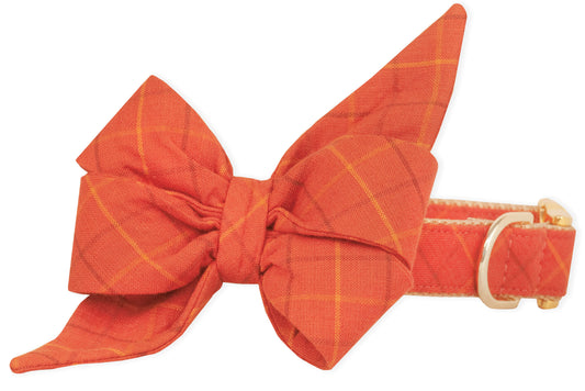 Spiced Chai Plaid Belle Bow Dog Collar - Crew LaLa